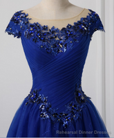 Long Neck Appliqued Wedding Dress Royal Blue Wedding Party Dresses